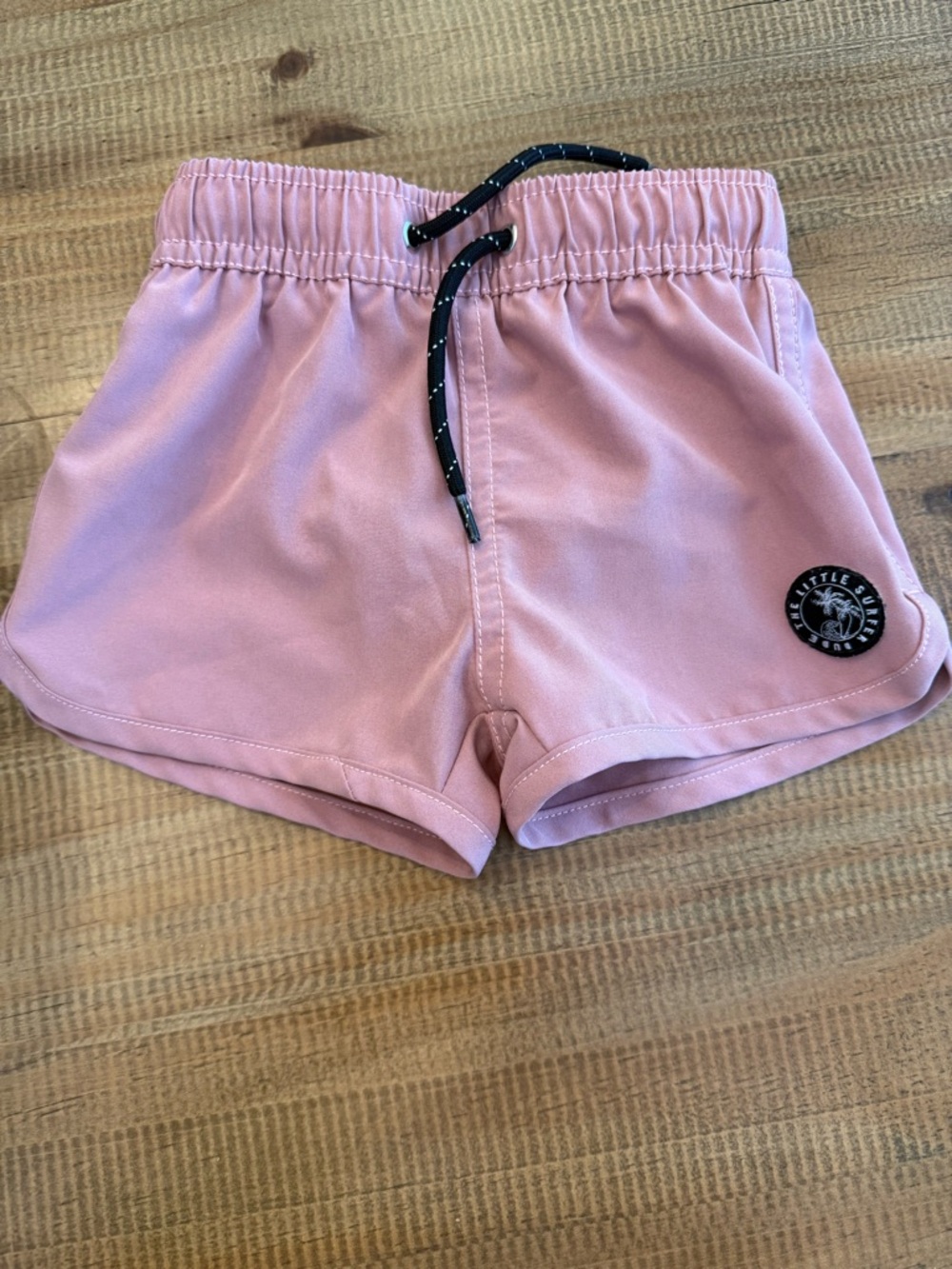 Little surfer dude  Black Swim Trunks with White Drawcord